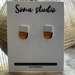 NWT- Sona Studios Beer Glass Stud Earrings- Hypoallergenic